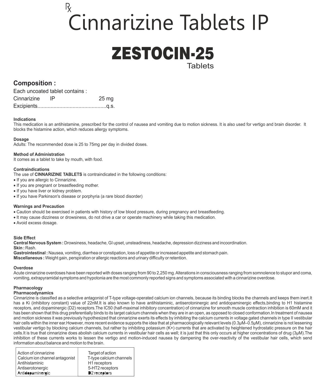 ZESTOCIN-25 TABLETS